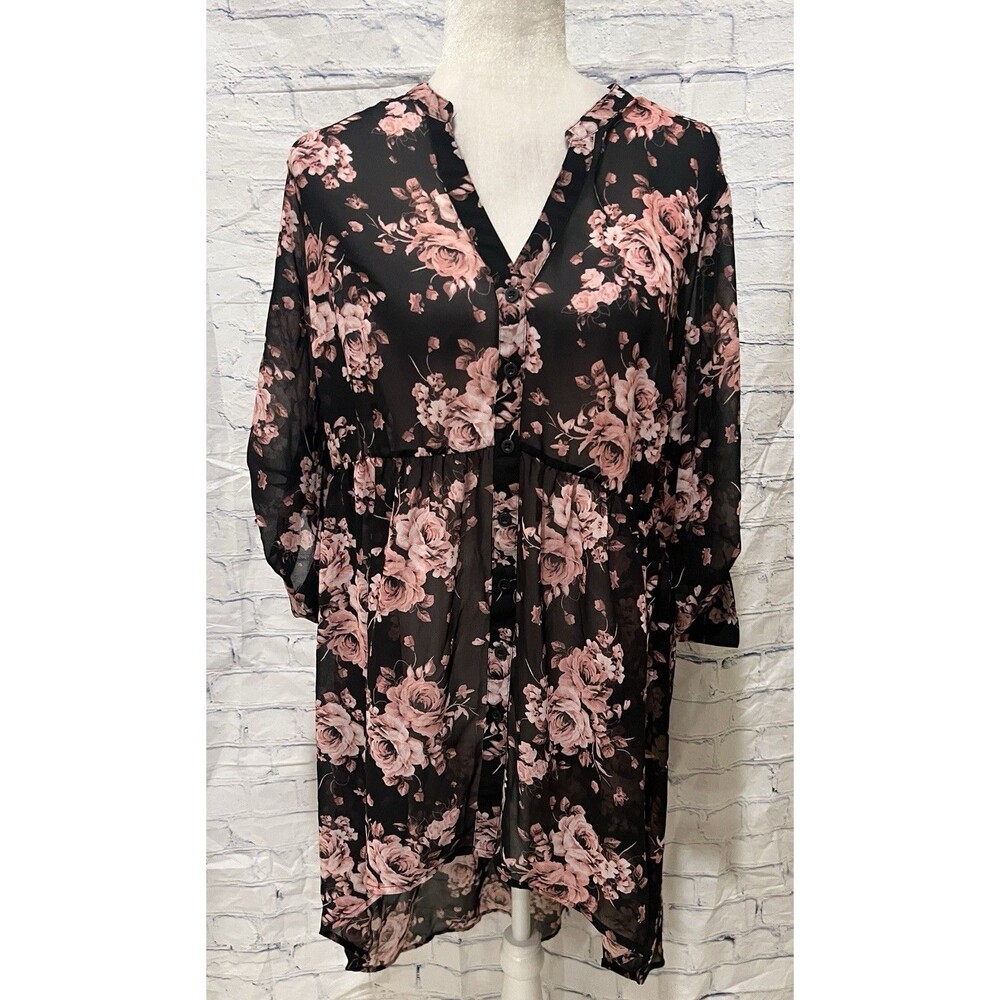 TORRID Women's Plus Blouse Tunic High-Low 3/4 Sleeve V-Neck Floral Print 0 XL